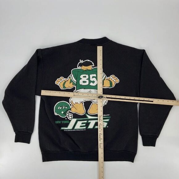Vintage New York Jets Sweater Men Medium Black Fred Flintstone NFL Football 90s - Picture 6 of 9